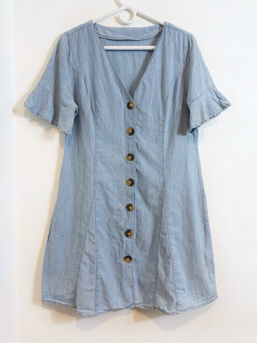 Topshop Moto Lightweight Denim Button Down Tie Back Mini Dress FLAW